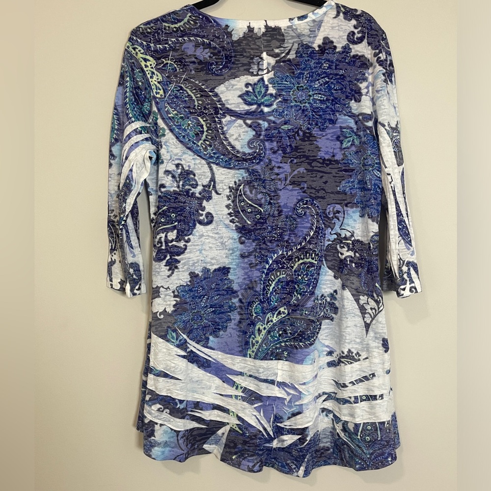 Periwinkle Womens Top Sz Small Blue Multicolored Paisley 3/4 Sleeve Tunic Shirt - Picture 7 of 11